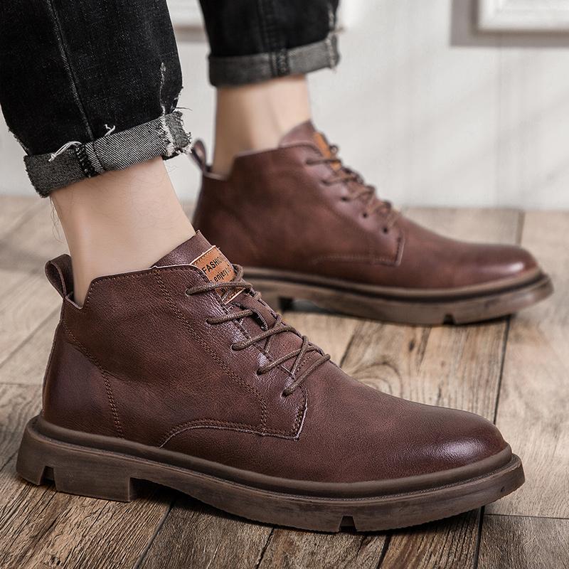 New Classic Comfortable Round Head Men's Fashion Work Shoes Breathable Lace-up Solid High Quality Wear Resistant Short Boots