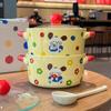 Cream Wind Tableware Cute Ceramic Instant Noodle Bowl with Lid Binaural Soup Bowl Instant Noodle Bowl for Student Dormitory