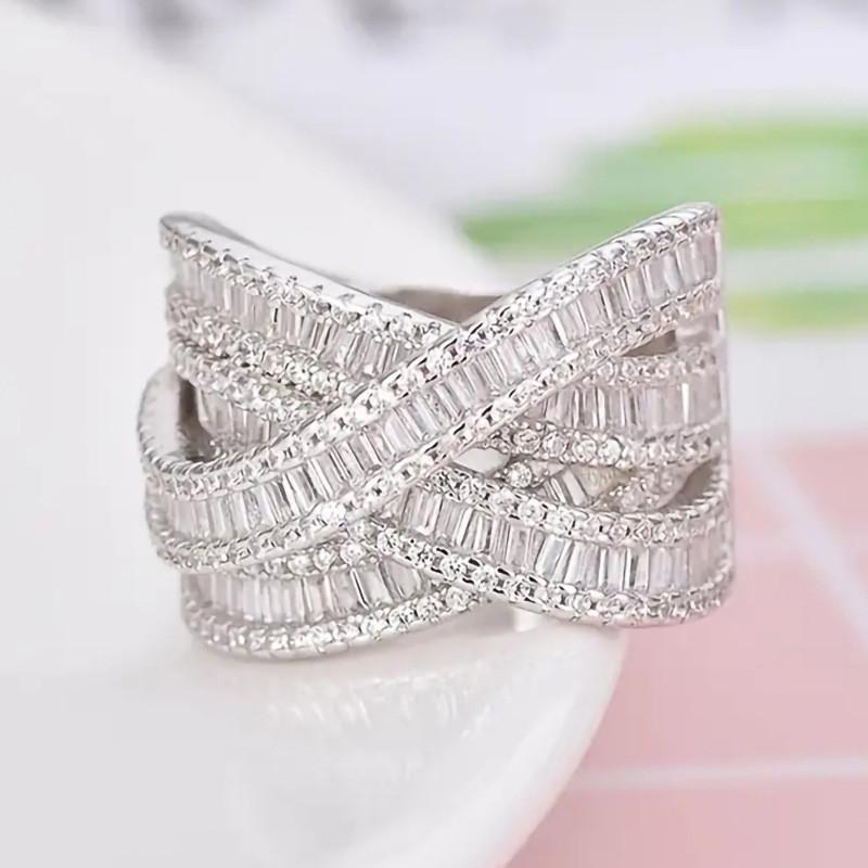 925 Sterling Silver Cross Rings Full Bling Iced Out Cubic Zirconia Gorgeous Wedding Band Accessories for Women Party Jewelry