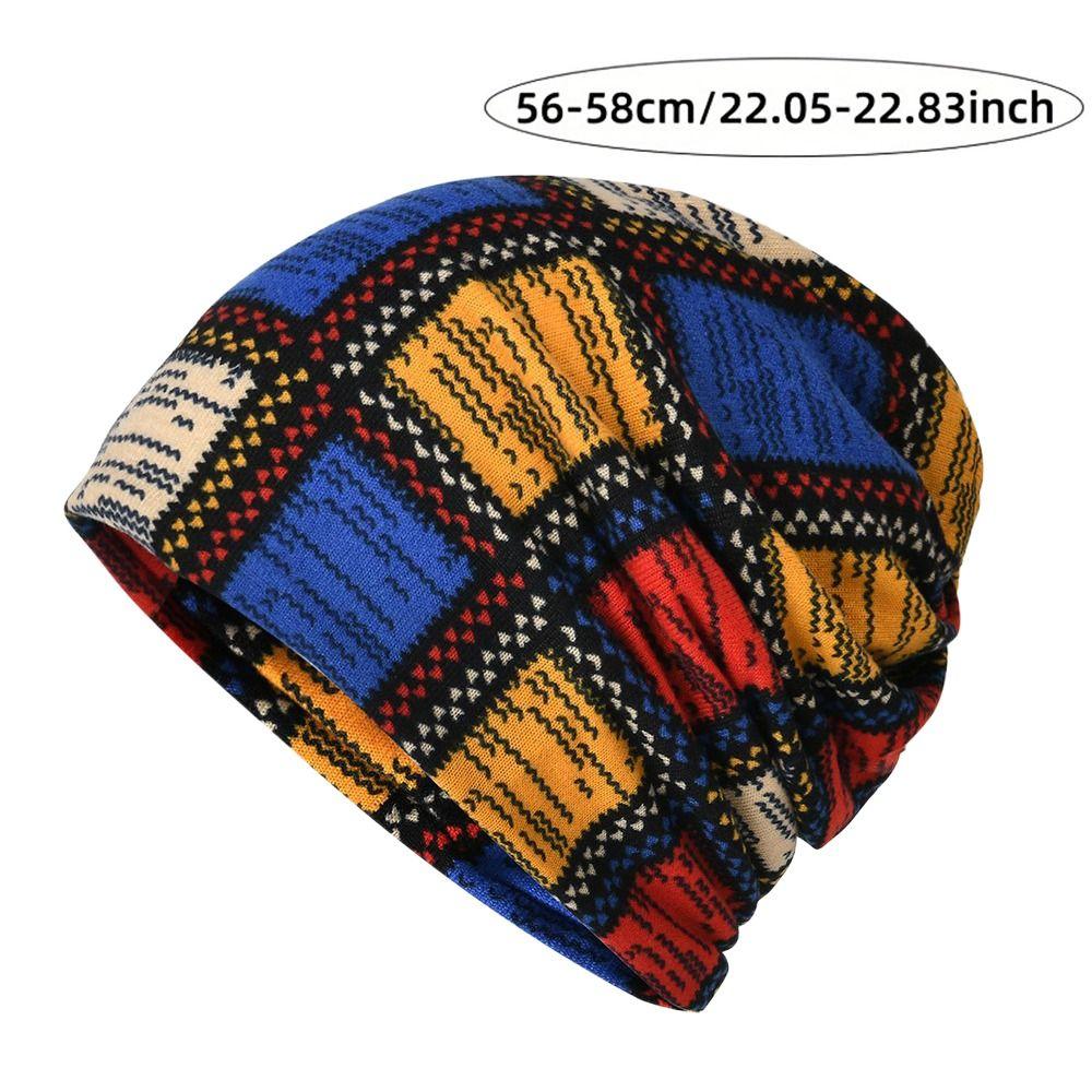 Contrasting Colors Pullover Hat Plaid Print Multifunctional Turban Hats Scarf Pullover Hat Casual Hedging Cap Autumn and Winter