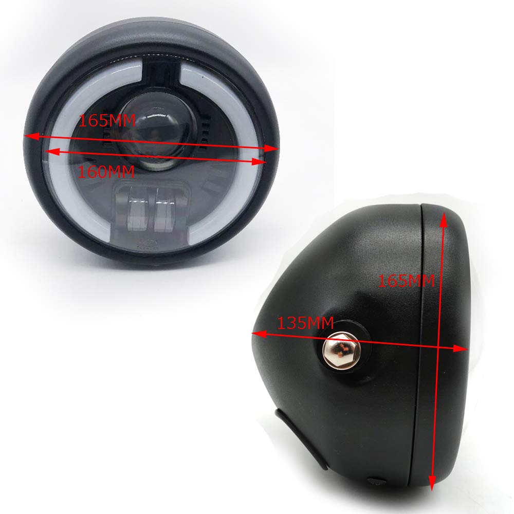 Szmsmy 6.5" Universal Retro Motorcycle LED Halo Headlight Cafe Racer Vintage Motorcycle LED Headlamp Bike Front Light