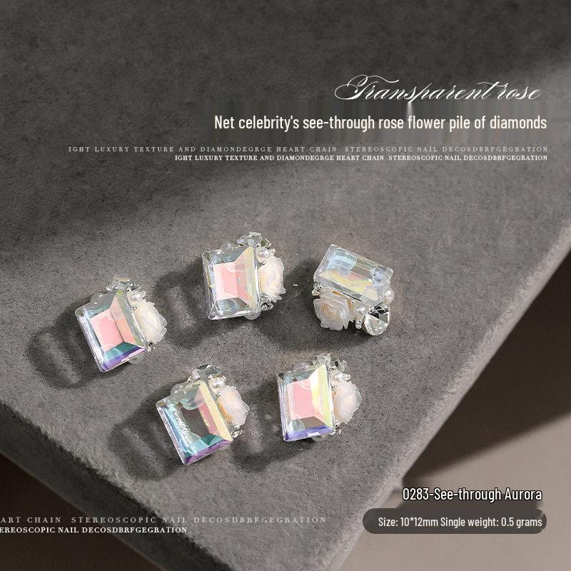 

Прозрачный Розовый Цветок Стразы Нейл-арт - Длинный Прямоугольный Кристальный Дизайн