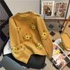 Autumn/Winter Yellow Floral 3D Embroidered Pullover Sweater - Women’s Lazy Style Knitwear