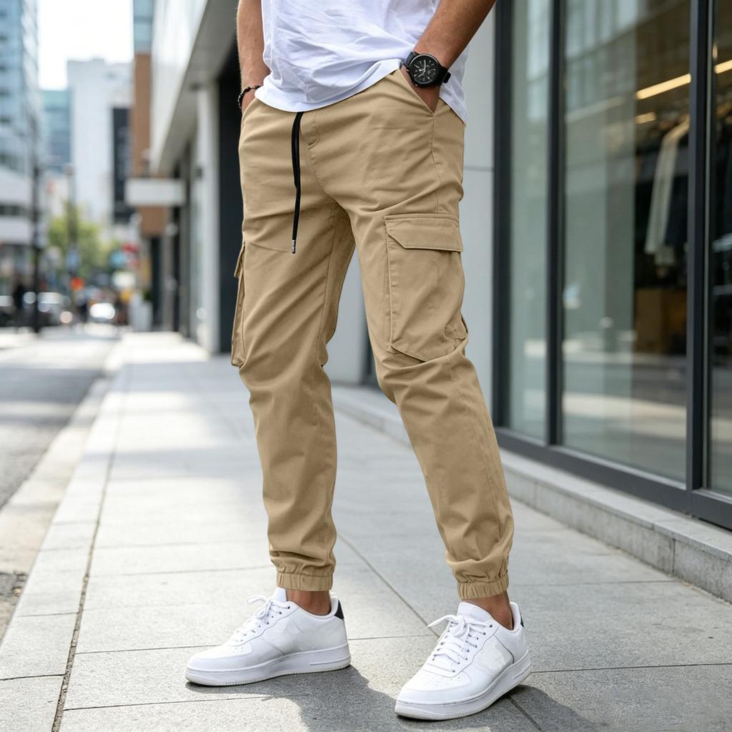 Men's Loose Straight Leg Multi-Pocket Cargo Pants for Outdoor Sports Hiking Casual Wear