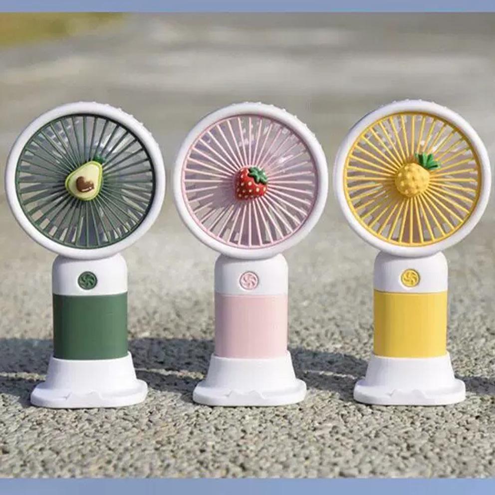 Mini USB Handheld Fan & Phone Holder with Fruit/Flower Design