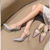 High-heeled women's new rhinestone in the summer of 2025, thin heel, shallow mouth, half drag two, wearing slippers and high-heeled sandals women