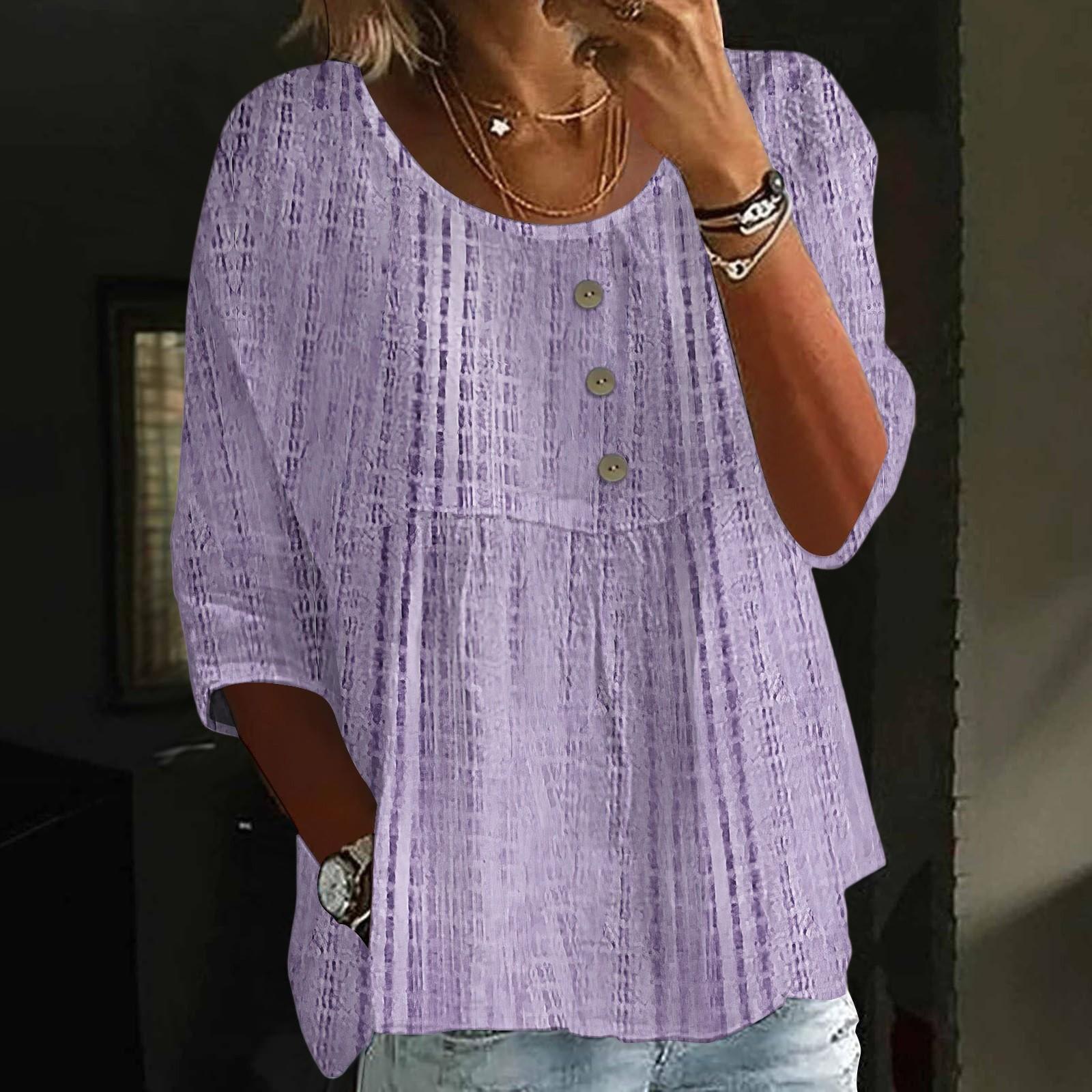 

Льняные рубашки для женщин с рукавом 3/4 на пуговицах с V-образным вырезом, летние топы, нарядные повседневные милые рубашки XL