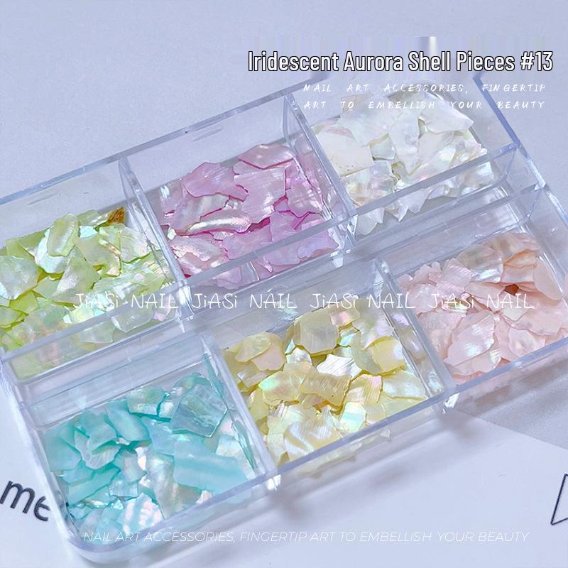 Iridescent Abalone Nail Decor: Ultra-Thin Shell Fragments in 6-Grid Box
