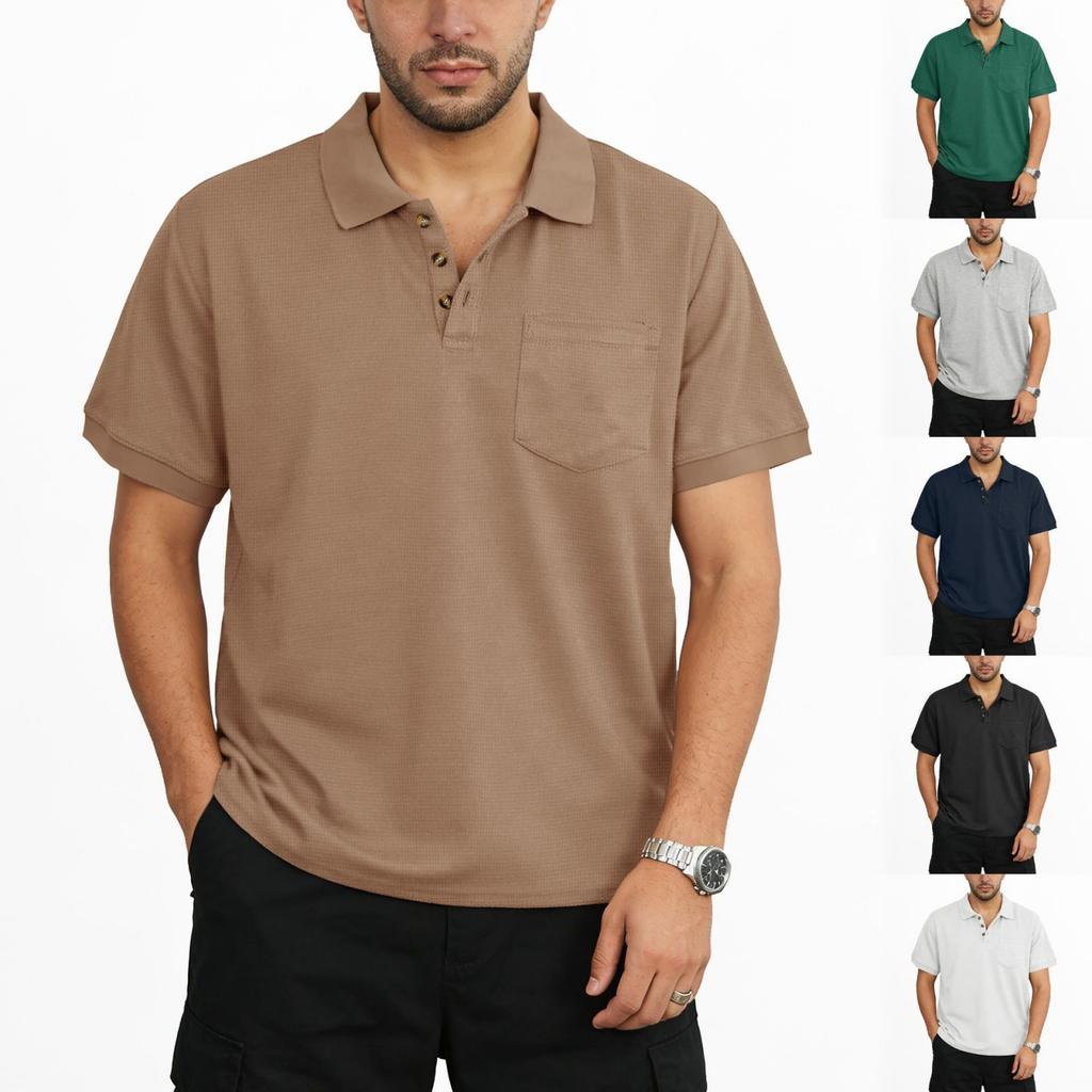 Men’s Short Sleeve Polo Shirt with Classic Collar and Button Placket Casual Fit Pullover Top for Everyday Wear