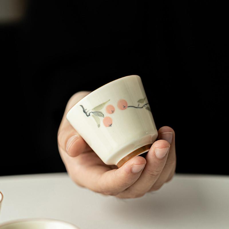 1 Pc Chinese Tradition Ceramic Tea Cup Handmade Persimmon Tea Bowl Household Teacup Personal Meditation Cup Teaware Accessories