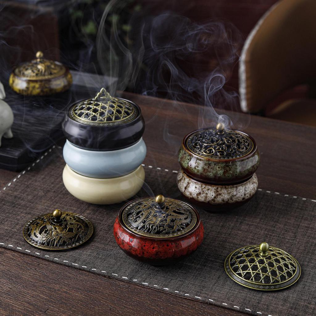 Jingdezhen Celadon Ceramic Three-Legged Small Incense Burner with Ice Crack Glaze and Anti-Scald Lid.