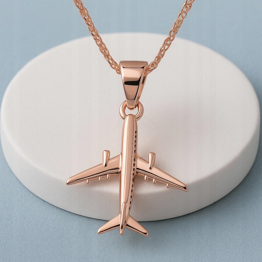 Gold Plated Necklace with Airplane Hanging Plane Travel Silver 925