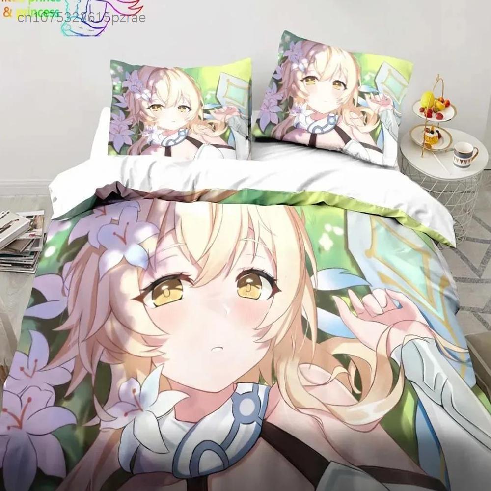 Genshin Impact Anime Povlečení 3D Potisk Vhodné do Ložnice Sada Povlaků na Peřinu s Povlaky na Polštáře Dětský Domácí Textil