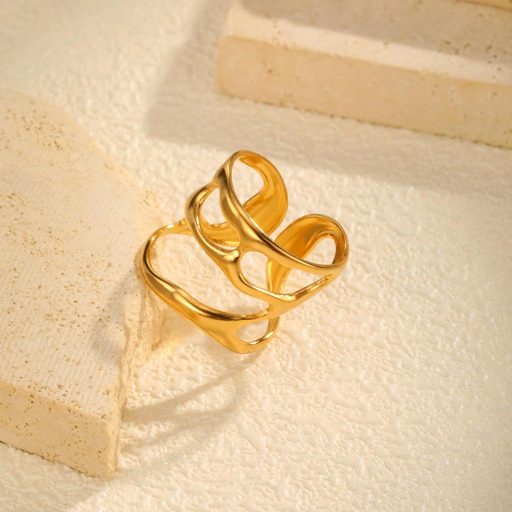 Asymmetrische geometrische Hohlringe aus Edelstahl für Damen, Schicke mehrschichtige Ringe mit unregelmäßiger Öffnung, Modeschmuck Geschenke