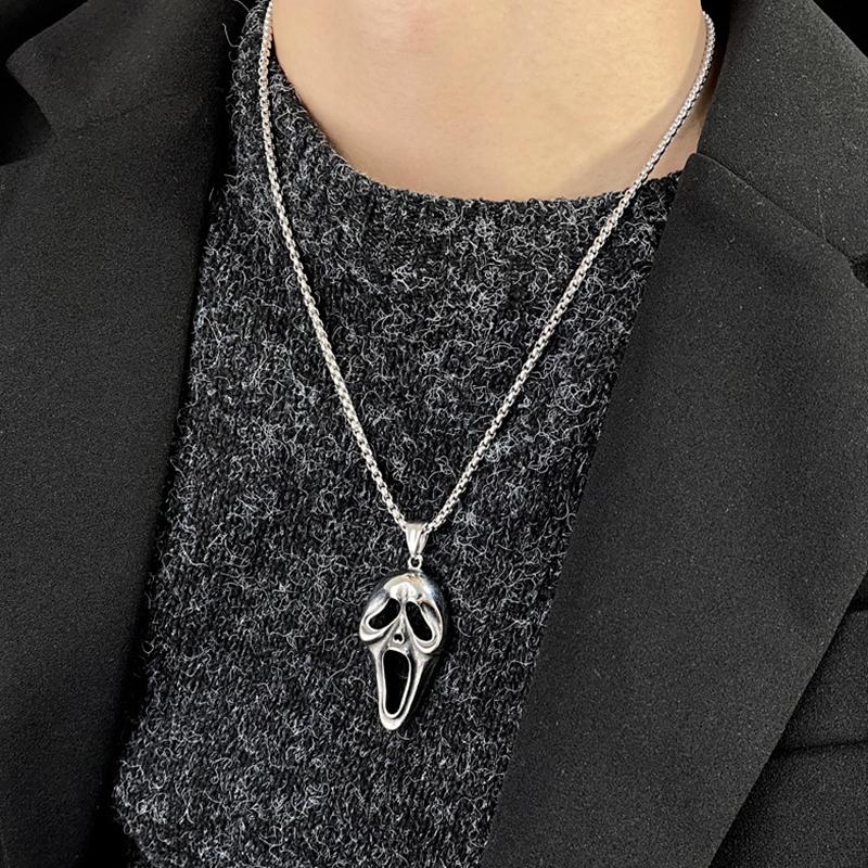 Collana Ciondolo Scheletro Urlante Donna Uomo Vintage Hip Hop Punk Faccia di Teschio Catena in Acciaio Inossidabile Gioielli Moda Streetwear