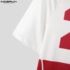 INCERUN Men Short Sleeve Letter Print Patchwork Fitted Pajamas Jumpsuits Romper Bodysuits