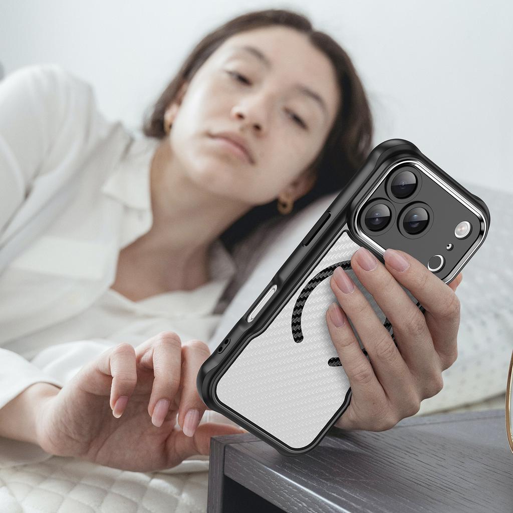 For iPhone 17 Pro Case Compatible with MagSafe Hybrid Phone Cover Carbon Fiber