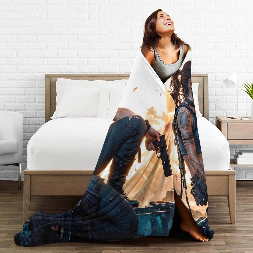 Tomb-Raider Lara Croft Blanket Cover Fleece Survival Video Game Warm Throw Blanket for Sofa Couch Quilt Multi-function