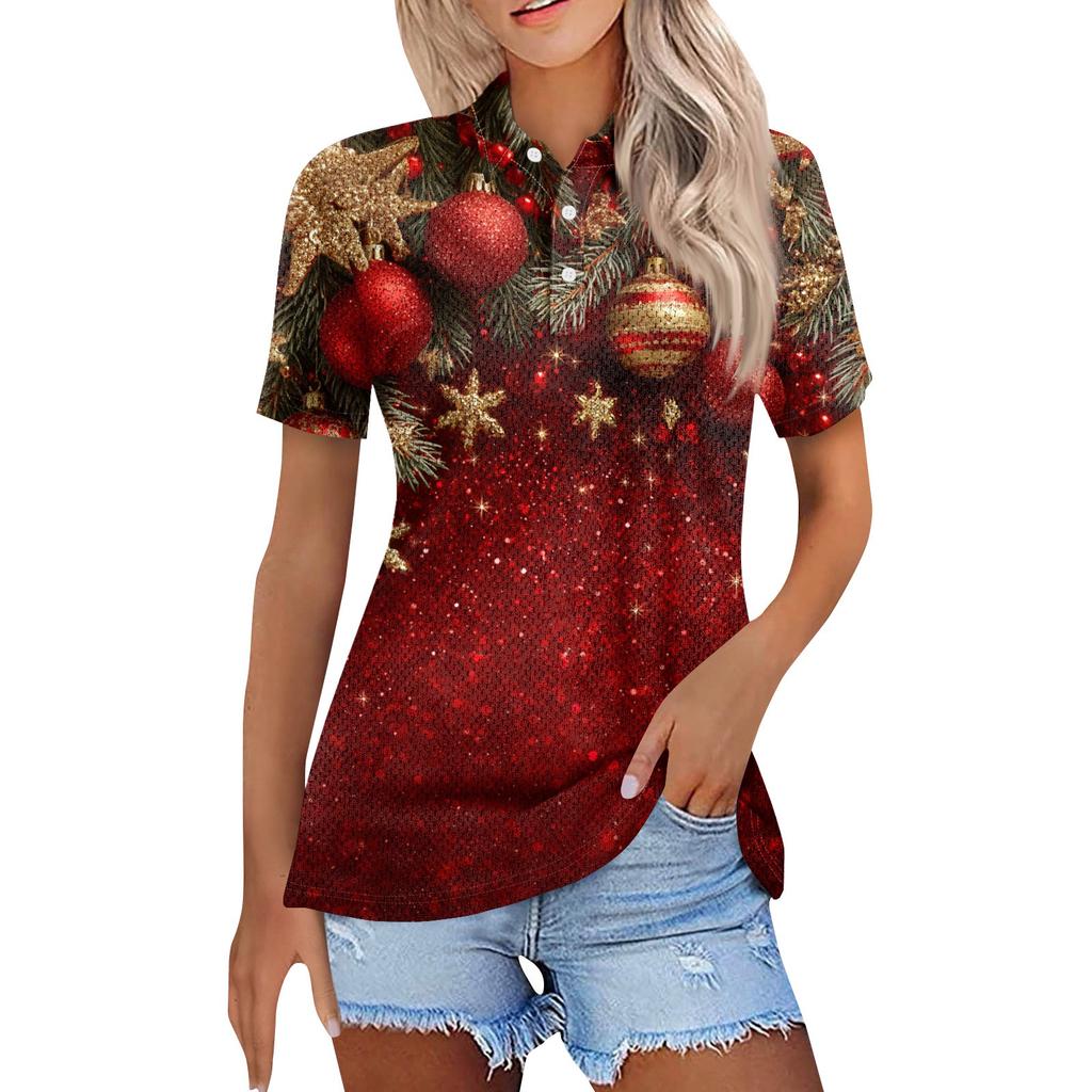 Dámská móda Neformální košile s potiskem s klopou a krátkým rukávem Dámské topy se zapínáním na knoflíky