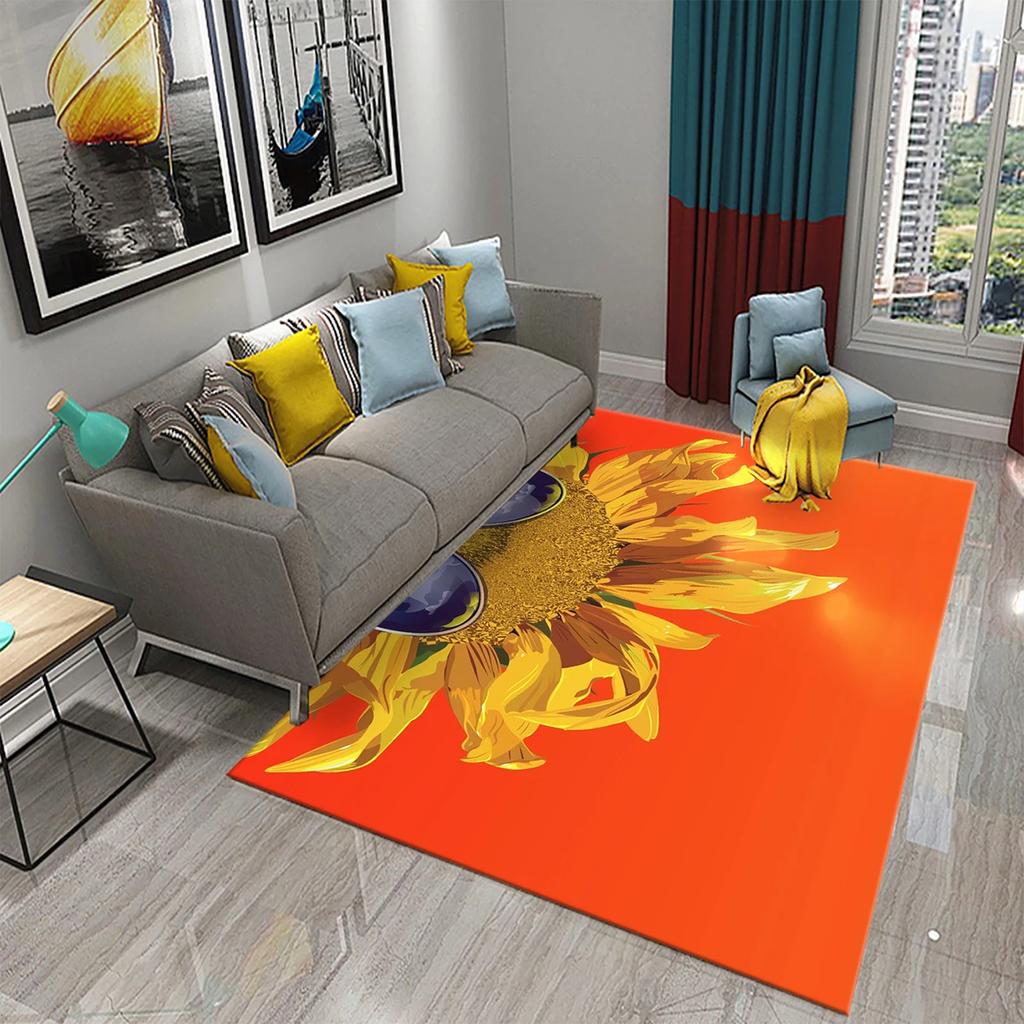 3D Oil Painting Sunflower Carpet for Living Dining Room Bedroom Kitchen Van Gogh Sunflower Nursery Rug Floor Non Slip Area Rug