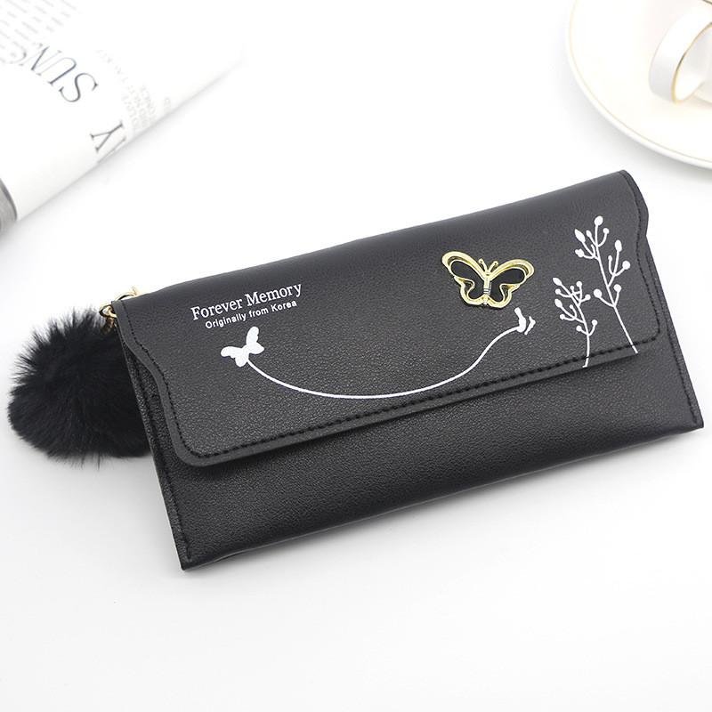 Pu Material Ladies Long Wallet With Butterfly Flowers And Letter Pattern For Home Storage