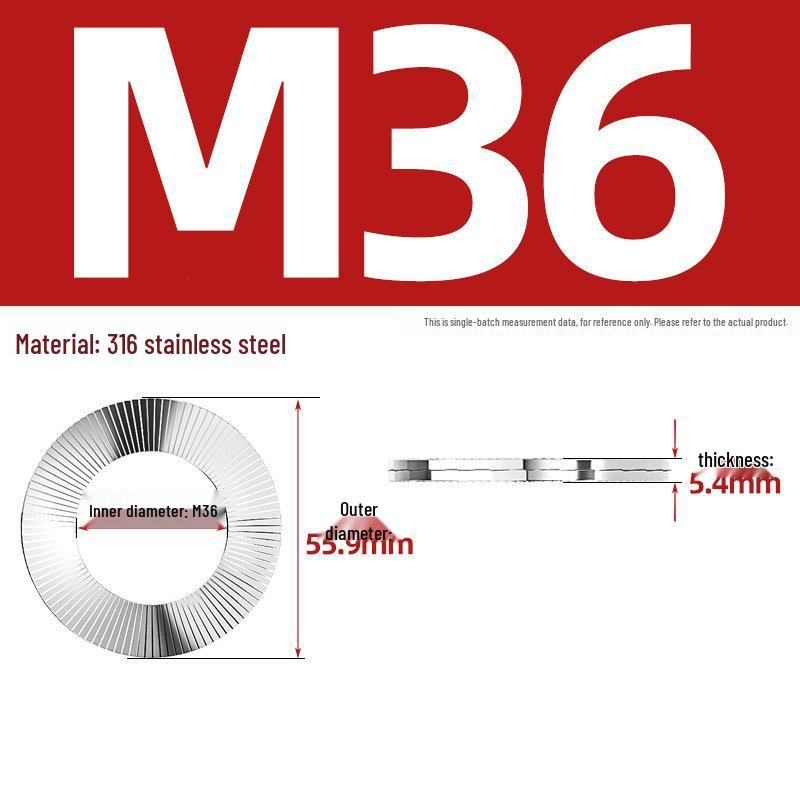 304 Stainless Steel Double Stack Self-Locking Washer with 65Mn Manganese, Anti-Loosening, Double-Sided Tooth Layer