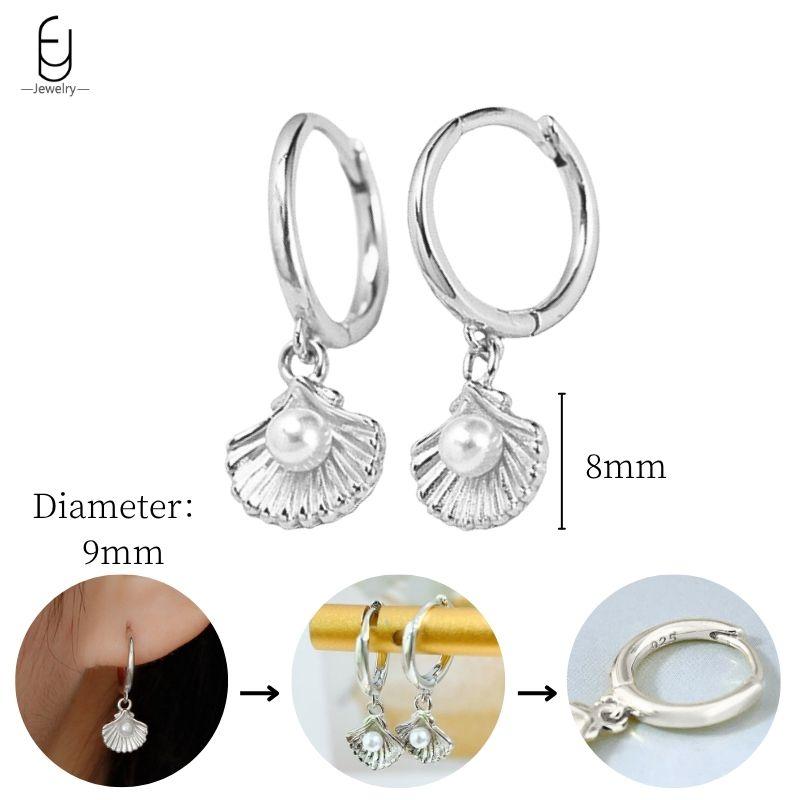 925 Sterling Silver Needle Vintage Heart/Shell Pendant Earrings Round/Square Plate Hoop Earrings for Women Party Fashion Jewelry
