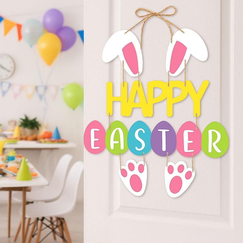 Photo Props Cartoon Easter Door Hanging Paper Rabbit Bunny Egg Decoration Handmade Colorful Easter Party Door Sign Party Favors
