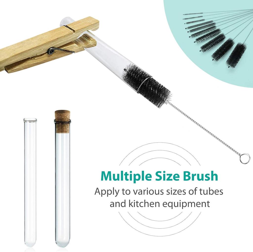 Bottle Cleaning Brushes, 8 Inch Nylon Tube Brush Set, Cleaner for Narrow Neck Bottles Cups with Hook, Set of 10pcs