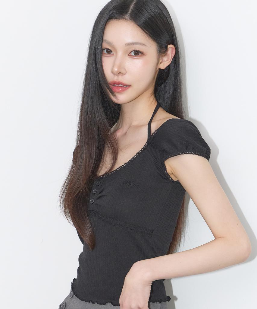 ILLIGO Button Halter Sleeveless Black