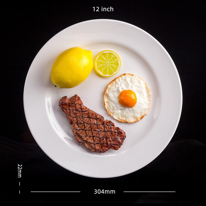 Bílé melaminové tácy na steaky, kulaté talíře, západní jídlo, talíř, svačina, snídaně, večeře, jídelní soupravy, hotel, domácnost