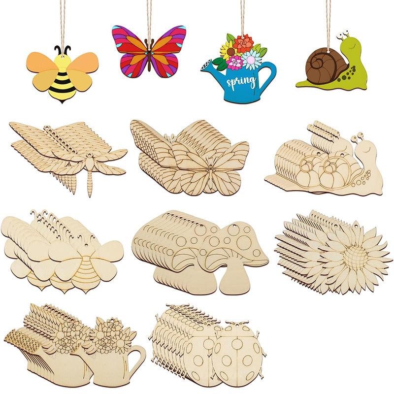 12pcs/set Blank Unfinished Wooden Decorations Hanging Decorations Handmade Homeschool Party Decorations