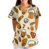Women's Oktoberfest Print V-Neck Short Sleeve Scrub Top with Pockets, Loose Fit