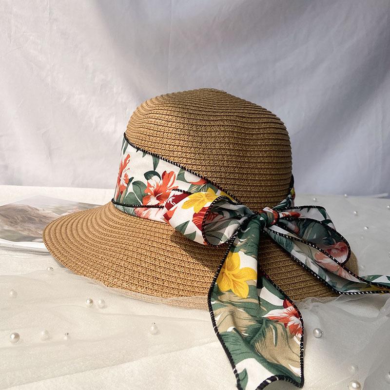 Fashionable Sun Hat for Women, Seaside Travel Vacation Large Brim Bow Decor Beach Folding Hat Straw Hat