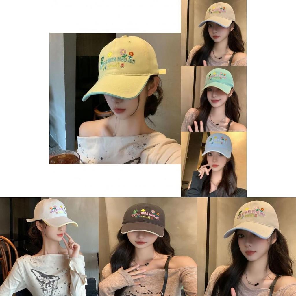 Beautiful Floral Embroidered Yellow Letter Baseball Cap For Women Stylish Soft Top