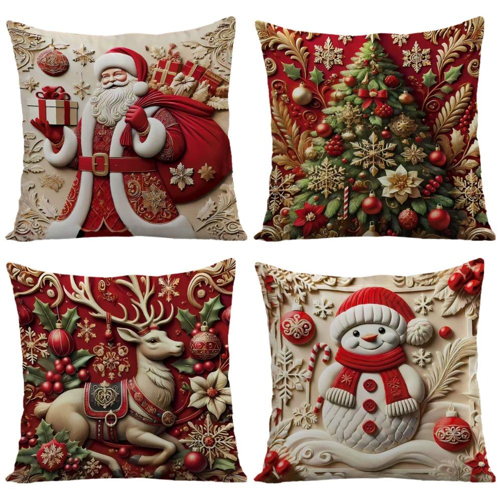 Santa Claus Decorative Cushion Cover Reindeer Throw Pillow Cover  Sofa Decoration
