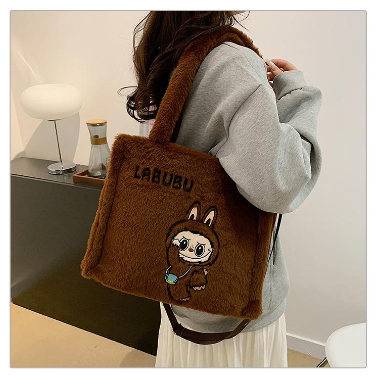 Labubu plysj skulderveske for kvinner, sminkeveske, søt ins håndveske, bursdagsgave