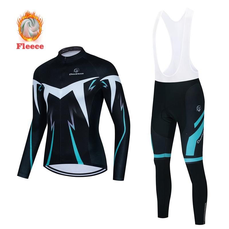 Winter Bike Team Fleece Cycling Jersey Set Fluorescent Green Ropa Ciclismo Men's Long Sleeve Warm MTB Bike Clothes Uniform Road Bicycle Cycling Suit