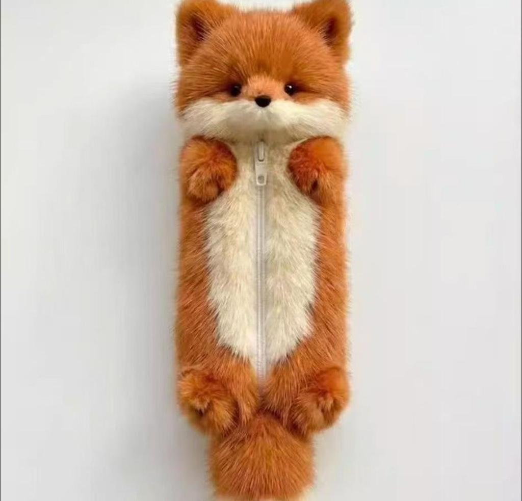 Cute Little Fox Plush Pencil Case - Soft and Adorable Stationery Storage for Students