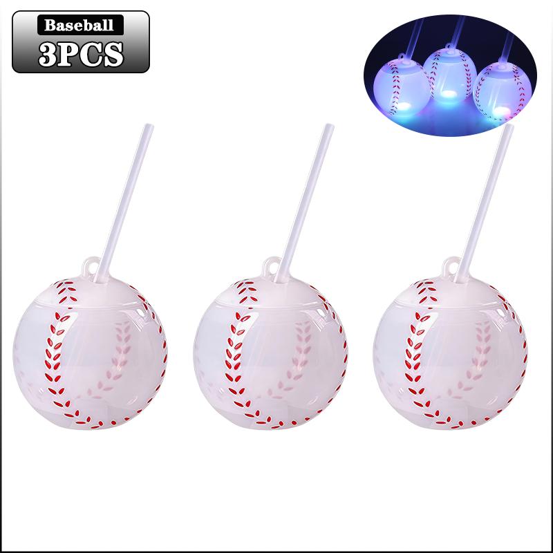 1-5PCS Plastic Cup with Straw Cartoon Juice Milk Tea Cup Football Baseball Party Water Drink Cup for Adults Fun Decor