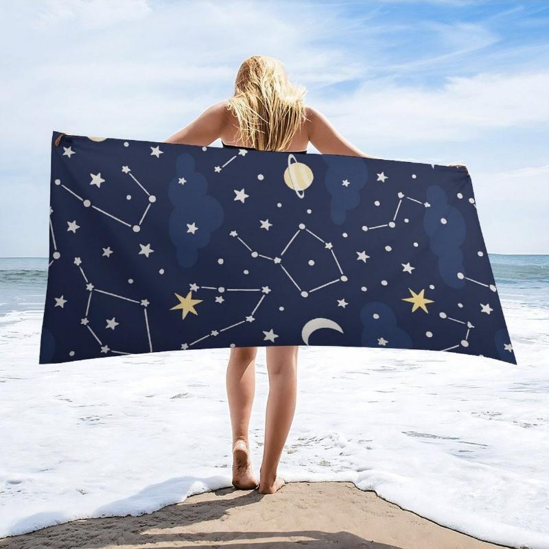 

Extra Large Bath & Beach Towel - Quick-Dry, Super Absorbent, Lightweight - Navy Blue Starry Night Sky Design with Constellations W40*H60(CM)