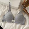 Plaid splicing polka dot thin triangular cup without steel ring to gather small breasts, double breasts, anti-sagging bra set