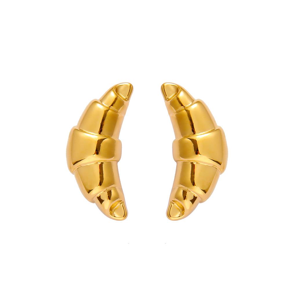 Exquisite 18K Gold Plated Stainless Steel Croissant Earrings: Fashionable, Versatile, and Irregular Design for Women