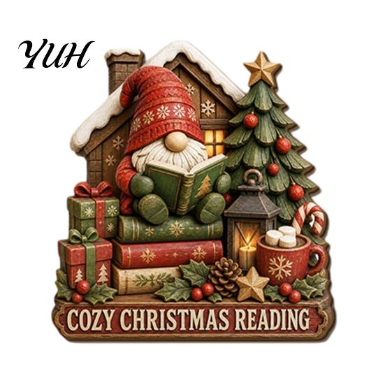 Christmas Souvenir for Friends 2D Flat Wooden Tabletop Sign, Reading Gnome Nutcracker Snowman Santa Claus Statues Gingerbread Man Figurine,
