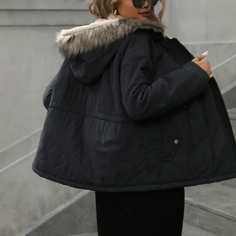 Womens Winter Hooded Puffer Coat Warm Casual Thick Fleece Lined Cotton Jacket