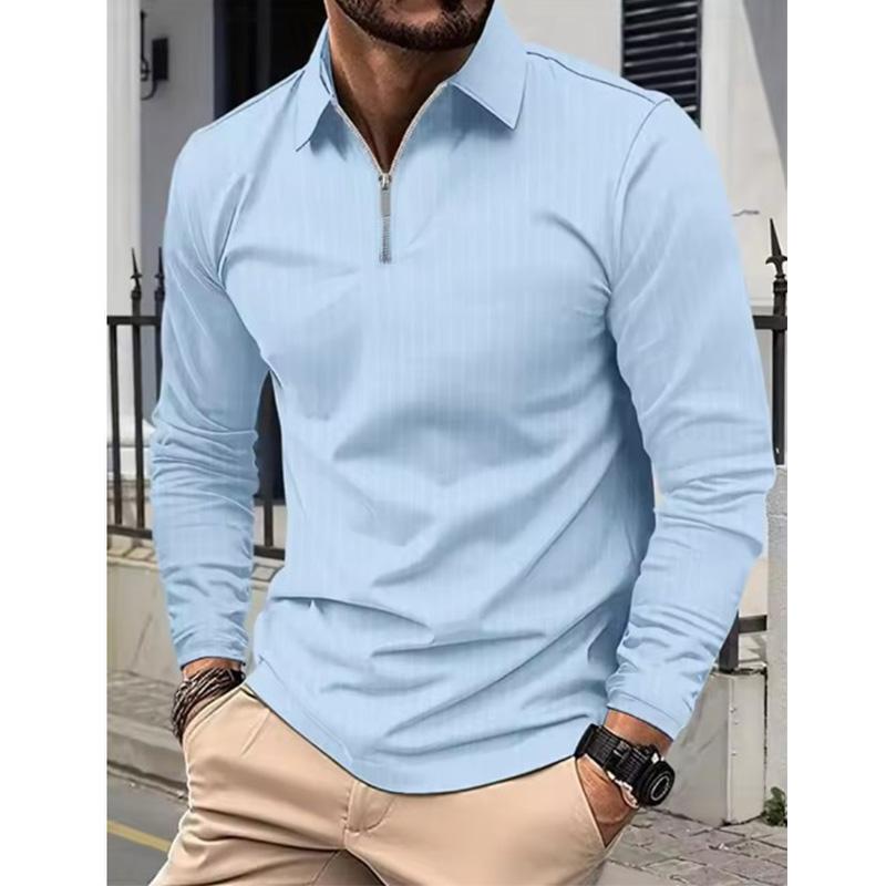 

Men s Business Casual Polo Long Sleeve T-shirt Spring and Summer Zipper Polo Shirt Comfortable and Breathable Top 5XL небо синє кольору