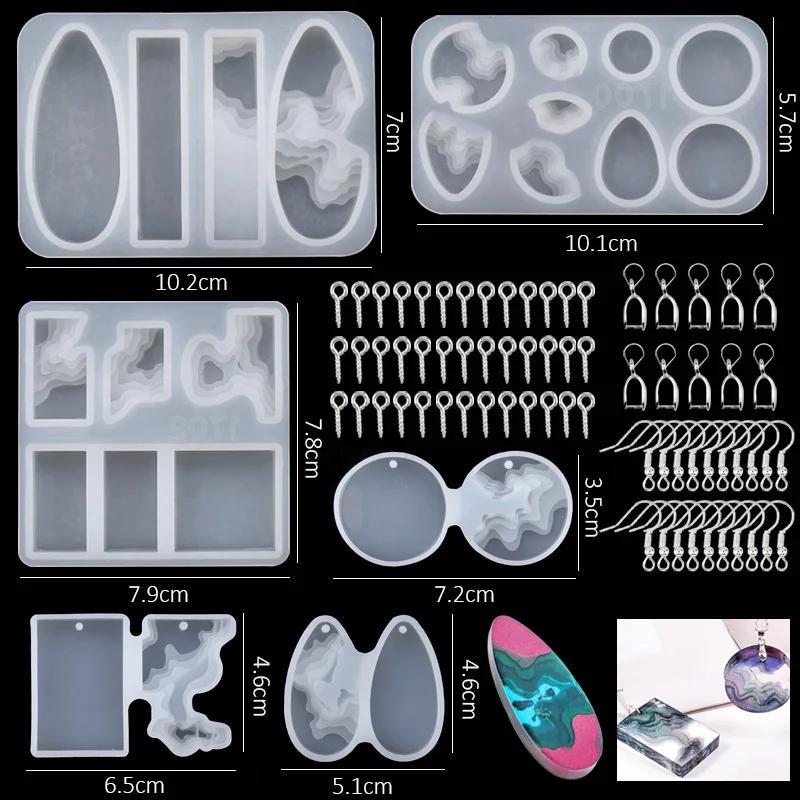 Resin Molds Silicone Kit with Epoxy Resin Supplies Dried Flowers Earring Hooks Foil Flakes Necklace Cord for DIY Jewelry Making