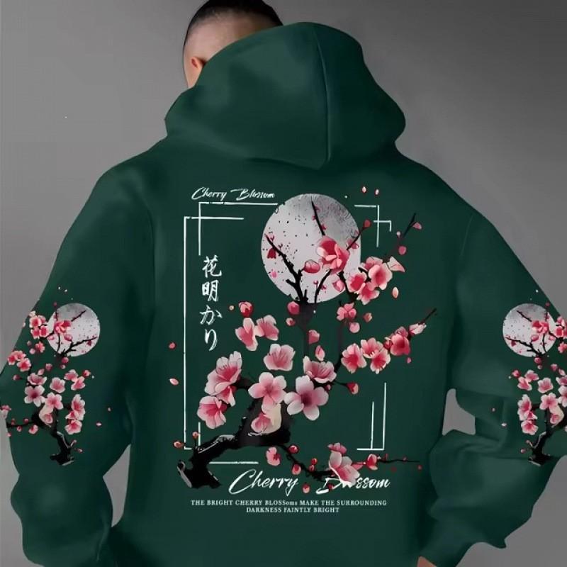 Unisex Hooded Sweatshirt With Vintage Print Loose Fit Long Sleeve Pullover Winter Casual Wear