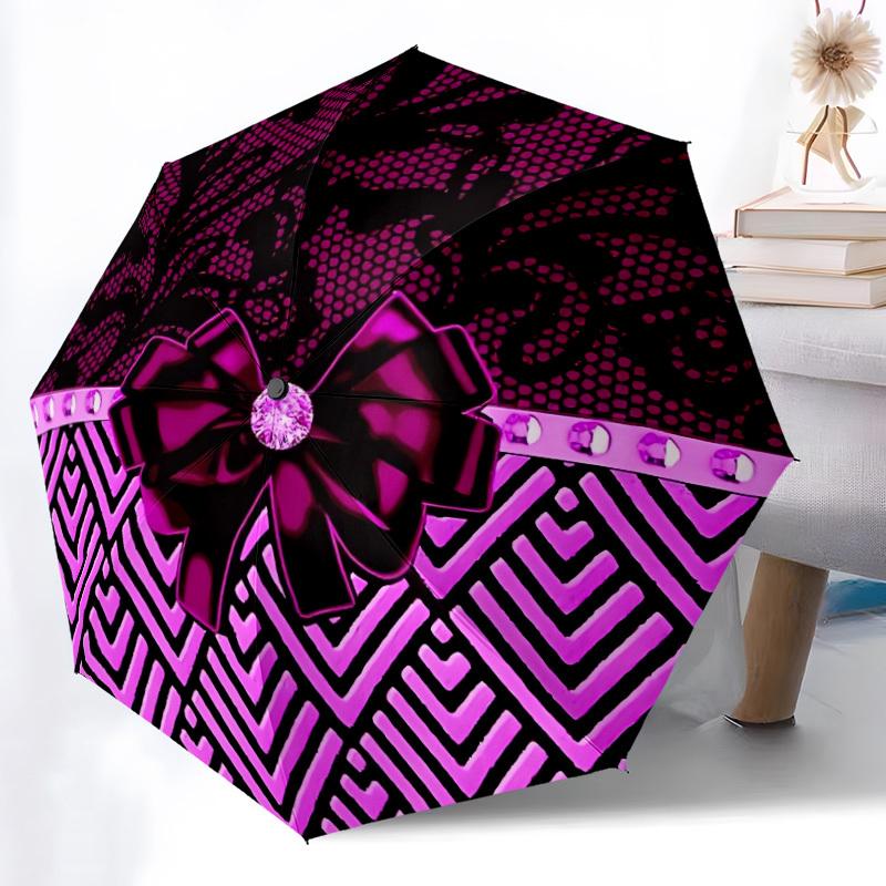 

1pc Lace Bow Automatic Folding Umbrella - 8-Rib Durable Iron Frame, Compact Portable for Daily Travel yy251205085