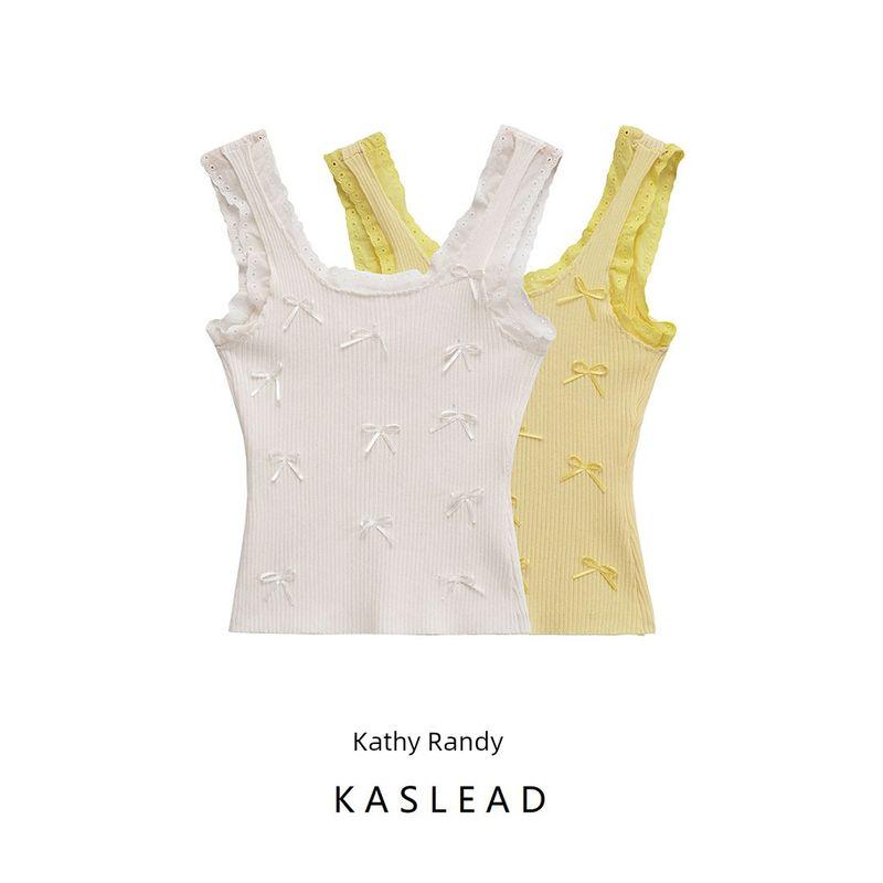 Kaslead New Arrival Women's Fashion Style Fashion Lace Bowknot Decoration Rib Vest 0858317